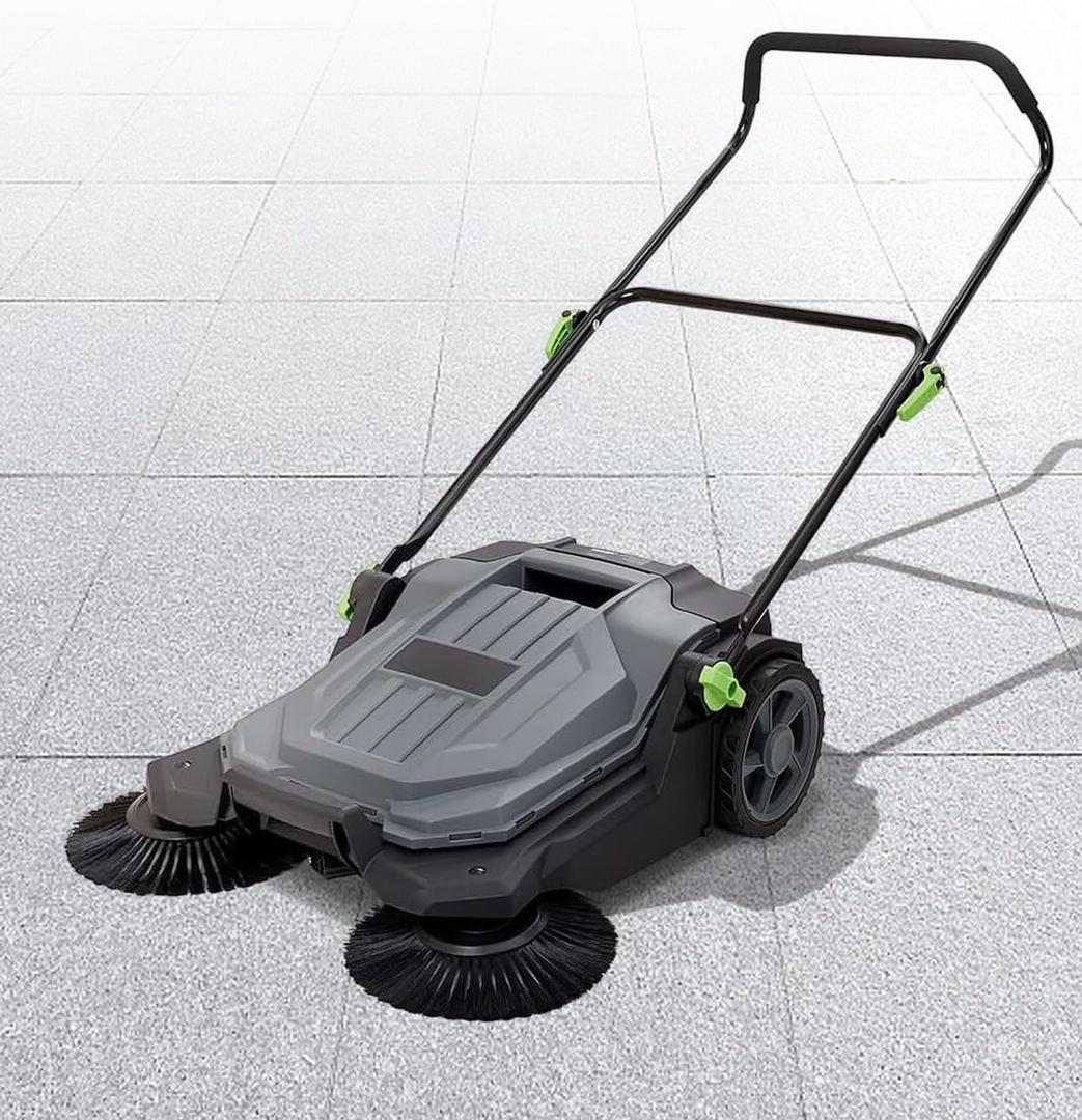 Walk-Behind Hand Push Floor Sweeper, 25.6" Sweeping Width Floor Sweeper Manual Non-Electric, 5-Gallon Waste Container, Angle & Height Adjustable Folding Handle for Walkway, Yard, Garage, Patio