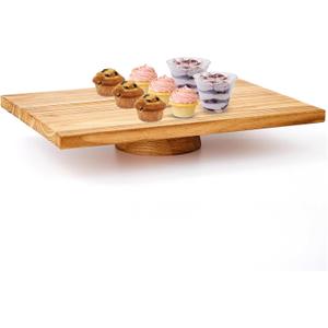 Rectangular Wood Cake Stand, Rustic Square Cake Dessert Display Platter, Tall Tierd Footed Cake Plate, Large Charcuterie Board, Wedding Birthday Party Holiday Christmas Essentials 17 x 11.8 x 2.8 Inch