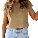 Saodimallsu Womens Cap Sleeve Crop Tops Summer Trendy Going Out Crew Neck Loose Knit Cropped Sweater Vest Tank Top (L)