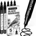 ARTISTRO 5 Black Paint Pen for Rock, Glass, Ceramic, Wood, Tire, Fabric, Metal, Canvas, Marking, Painting - Set of 5 Acrylic Paint Markers Water-based