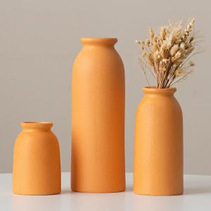 Ceramic Vase Set-3, Small Flower Vases for Decor, Modern Boho Farmhouse Style, Decorative Vases for Pampas Grass & Dried Flowers, Distressed Finish (Orange)