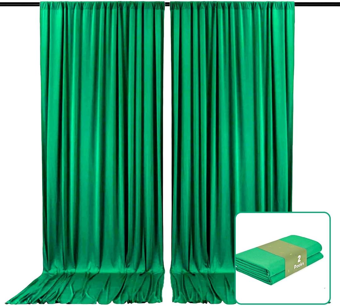 2 Panels Deep Green Backdrop Curtain, 10 x 10 Feet Background Curtains for Parties, Weddings, Baby Showers, Bachelorette Halloween, Christmas Birthday Party Photoshoot Backdrop Curtains Decorations