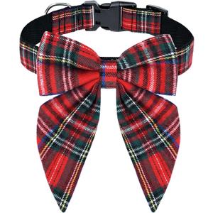 Malier Christmas Dog Collar with Bow tie, Classic Red Plaid Dog Christmas Collars for Girl and Boy, Cute Adjustable Holiday Puppy Collars for Small Medium Large Dogs Cats (Small, Red & Black)