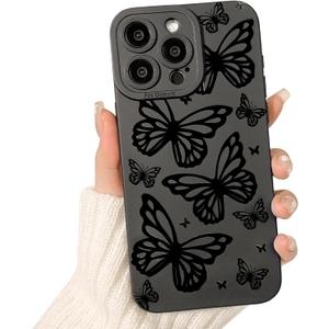 Lovmooful Compatible for iPhone 14 Pro Max Case Cute Cool Big Butterfly Black Design for Girls Women Soft TPU Shockproof Protective Girly for iPhone 14 Pro Max-Big Butterflies