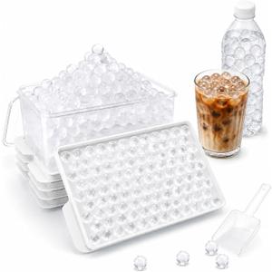 Mini Ice Cube Trays with Lid & Bin, Tiny Pebble Ice Balls for Coffee | Make 416 Mini Ice Balls with 4 Trays, Easy Release, Stackable, Scoop Included, for Iced Coffee, Drinks and Daily Use, 4Pack