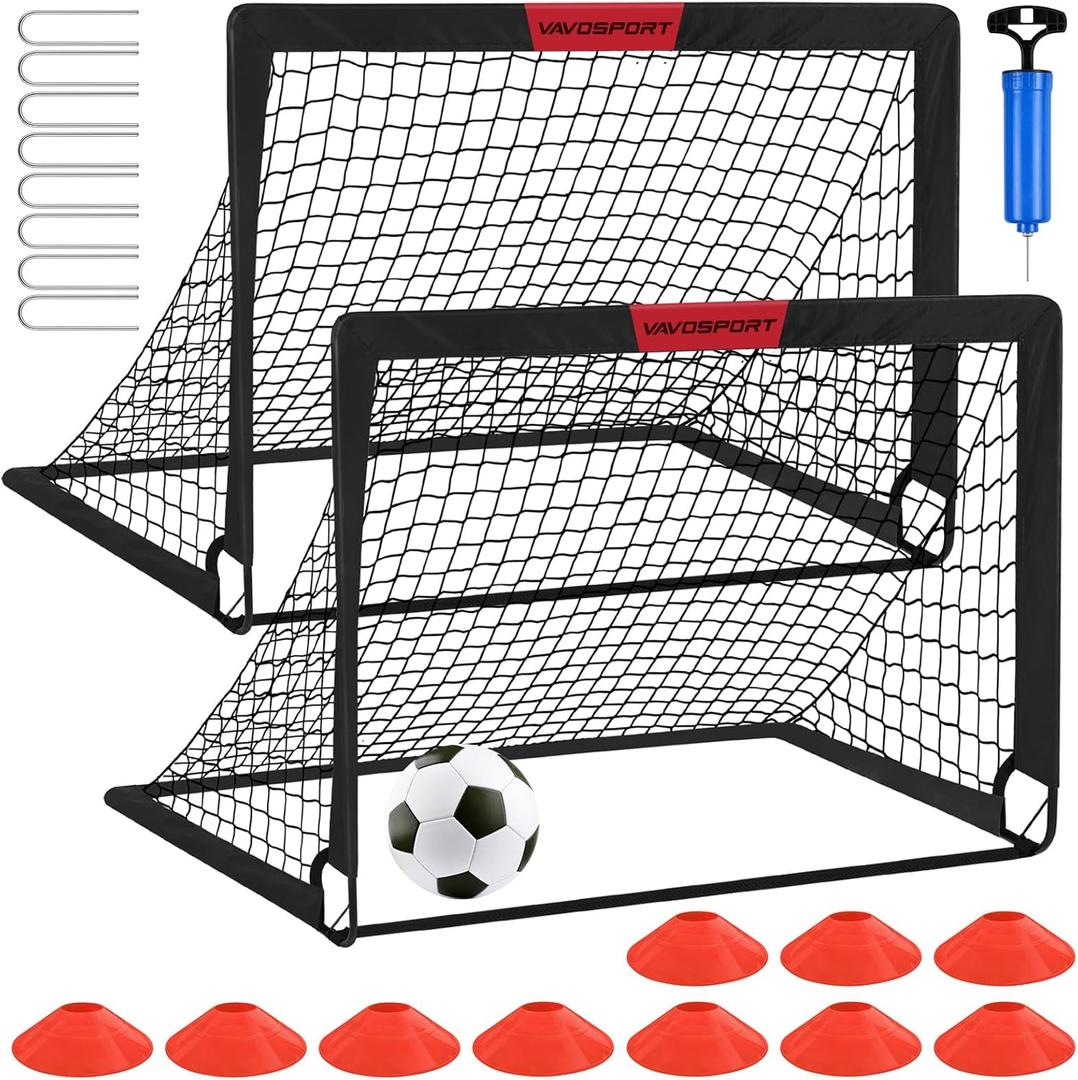 Kids Soccer Goals for Backyard Set - 2 of 4' x 3' Portable Soccer Goal Training Equipment, Pop Up Toddler Soccer Net with Soccer Ball, Soccer Set for Kids and Youth Outdoor Games, Sports, Play, Black