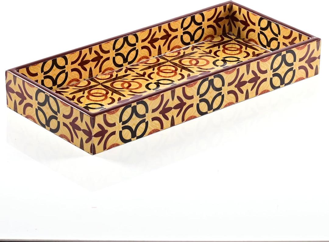 Wooden Decorated Tray Handmade Handcrafted Rectangular Decorative Tray Platters for Table Decor Kitchen Home and Gifting (Brown) (Brown 12x5.5)