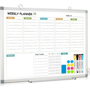 Weekly Dry Erase Calendar Whiteboard for Wall, 24" x 18" Planner