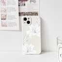 NITITOP Compatible with iPhone 13 Case Cute Lily Flowers Floral Butterfly for Women Girls Slim Fit Soft TPU Bumper Silicone Shockproof Full Camera Protective Cover - White
