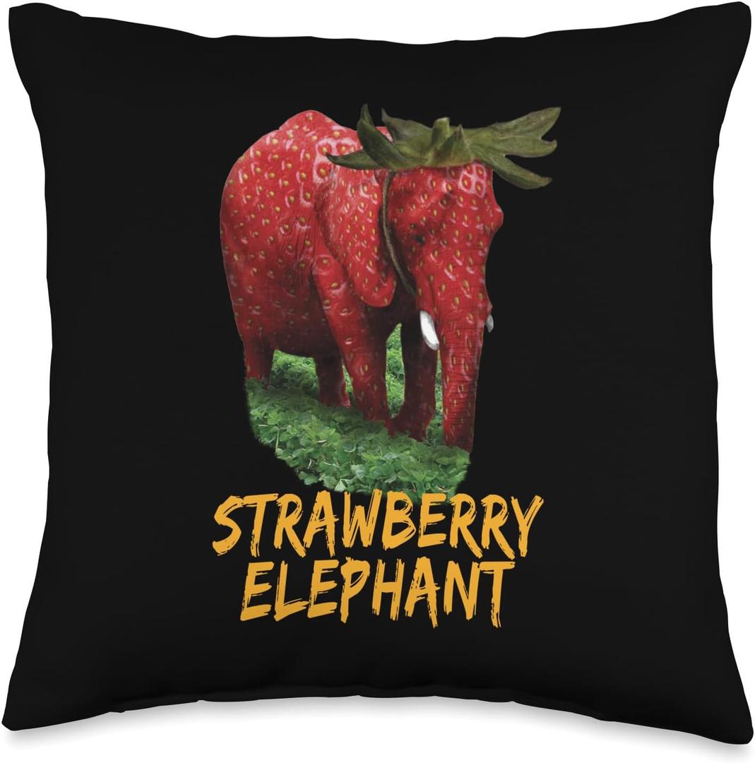 Strawberry Elephant Throw Pillow (16x16)