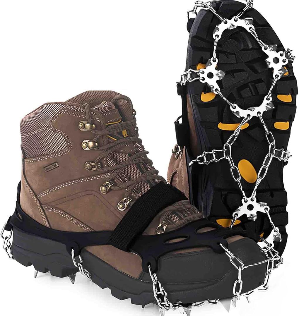 Upgraded Version of Walk Traction Ice Cleat Spikes Crampons, True Stainless Steel Spikes and Durable Silicone, Boots for Hiking On Ice & Snow Ground, Mountain