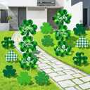 16 Pieces St. Patrick's Day Decorations Outdoor Yard Signs with Stakes LED Light Lawn Sign 11.8 Inch Waterproof Shamrock Green Plaid Glitter Decoration for St. Patrick's Day Garden Party Home