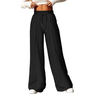 EVALESS Womens High Waisted Baggy Drawstring Sweatpants Casual Wide Leg Pants Long Trouser Slacks with Pockets (Medium, Black)