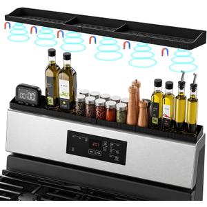 Foeacry 30 Inch Magnetic Stove Top Shelf - Heat Resistant Silicone Over Stove Spice Rack Organizer for Kitchen, No Drill, Easy Clean, Fits Gas & Electric Stoves (Black)