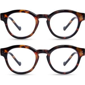 ZESAKER Reading Glasses for Women Men Retro Round Frame Blue Light Blocking Readers Computer Glasses with Spring Hinges(2* Brown Tortoise,2.0)