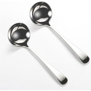 Small Ladle, 304 Stainless Steel Small Gravy Soup Serving Ladle for Sauces or Serving Soup Spoon, Silver (2 pack)