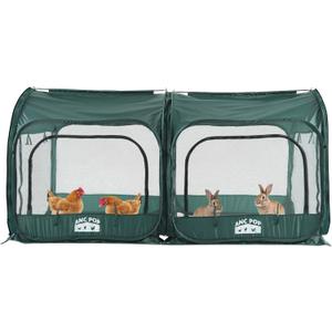 2Pcs Portable Chicken Run, Pop Up Chicken Tent for Small Animals Outdoor Gardening Net with 3 Doors and Handbag, Easy to Install and Storage, Green (80 x 40 x45)