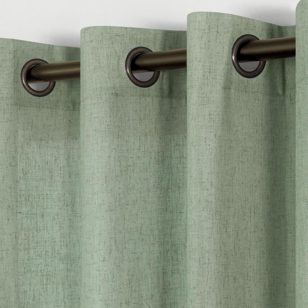 KOUFALL Sage Green Curtains 84 Inches Long,Sheer Linen Boho Grommet Cottage Core Curtains for Living Room Bedroom Dining Room,Light Green (52"W x 84"L (Pack of 2))