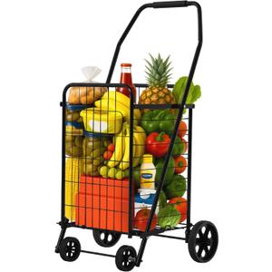 YITAHOME Folding Shopping Cart with Wheels, Portable Collapsible Grocery Cart for Seniors, Rolling Utility Cart for Laundry, Storage & Organizer (Foldable, Easy Carry) (Medium)