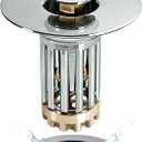 Anlige Bathroom Sink Drain Strainer, 3 in 1 Pop Up Bathroom Sink Stopper with Removable Brass Basket Hair Catcher, Universal Sink Plug for 1.06 to 1.6in Drain Hole, Chrome Silver