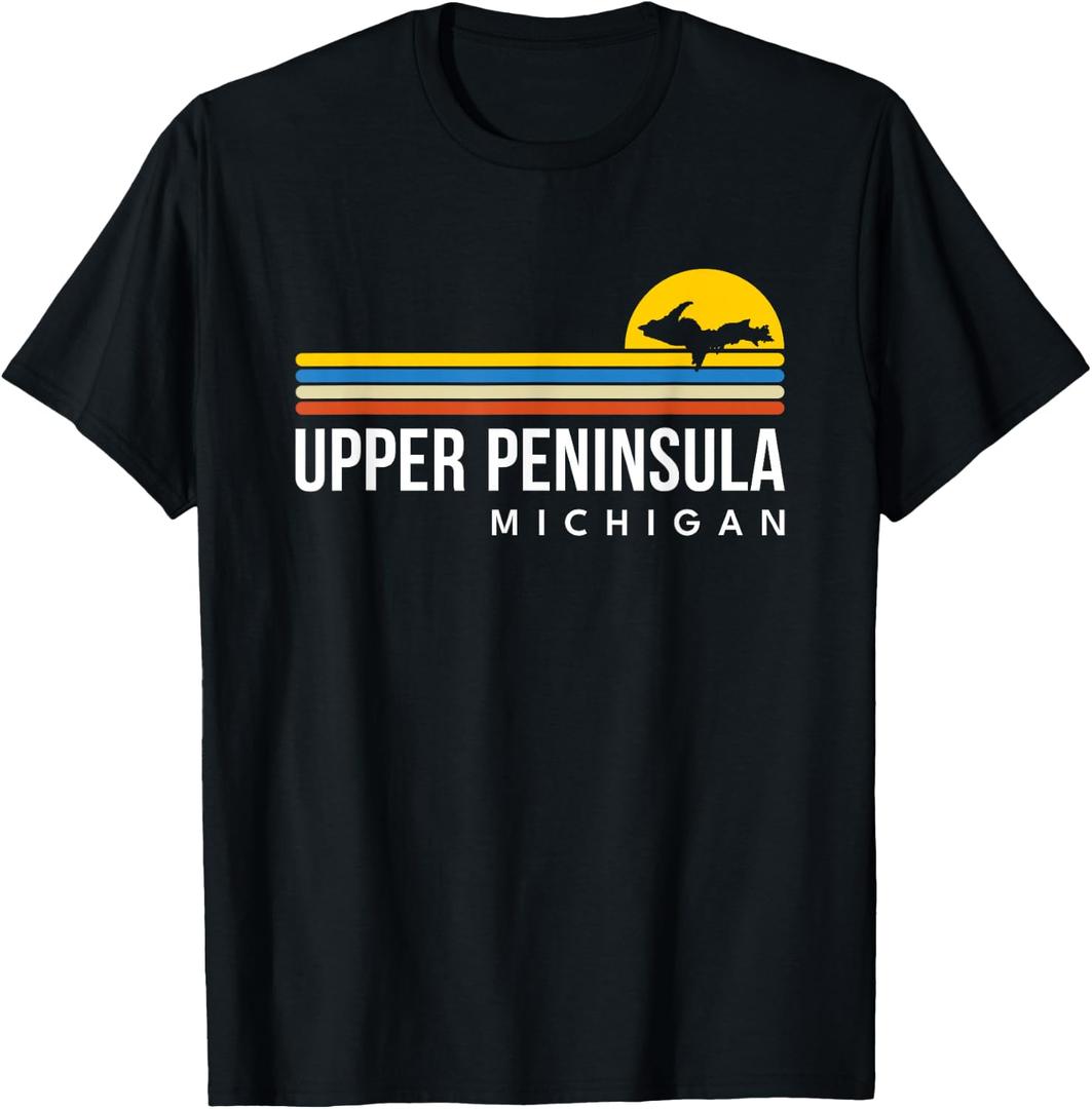 Upper Peninsula Michigan MI Map Vintage Retro Souvenirs T-Shirt, 2xl