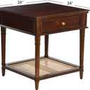 Creative Co-Op Maxwelton Solid Wood End Table with Drawer and Woven Cane Storage Shelf, Dark Chestnut and Natural, 24 x 24 x 25 inches