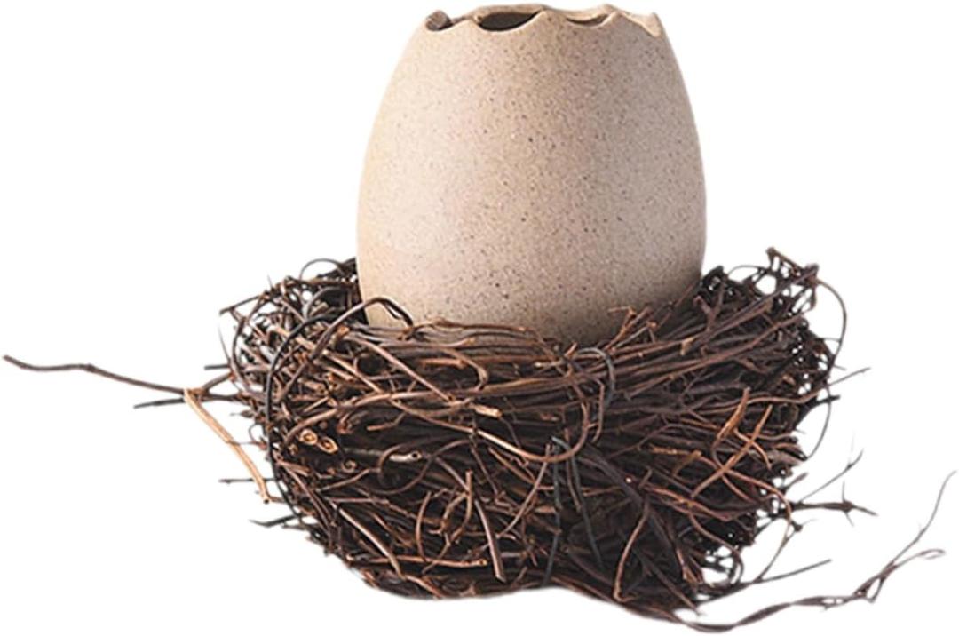 GARVALON 1set Ceramic Eggshell Planter with Bird Nest - Unique Flower Vase Rustic Plant Pot Farmhouse Planter for Home Office Shelf Desk Decoration