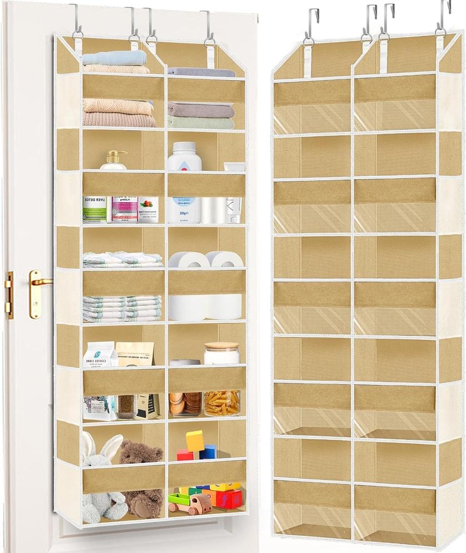 Over the Door Organizer 5 Tiers,Extra Large Behind Door Storage of 10 Compartments,80 lbs Weight Capacity Over the Door Storage, Door Hanging Organizer for Closet, Diaper Organizer (Camel)