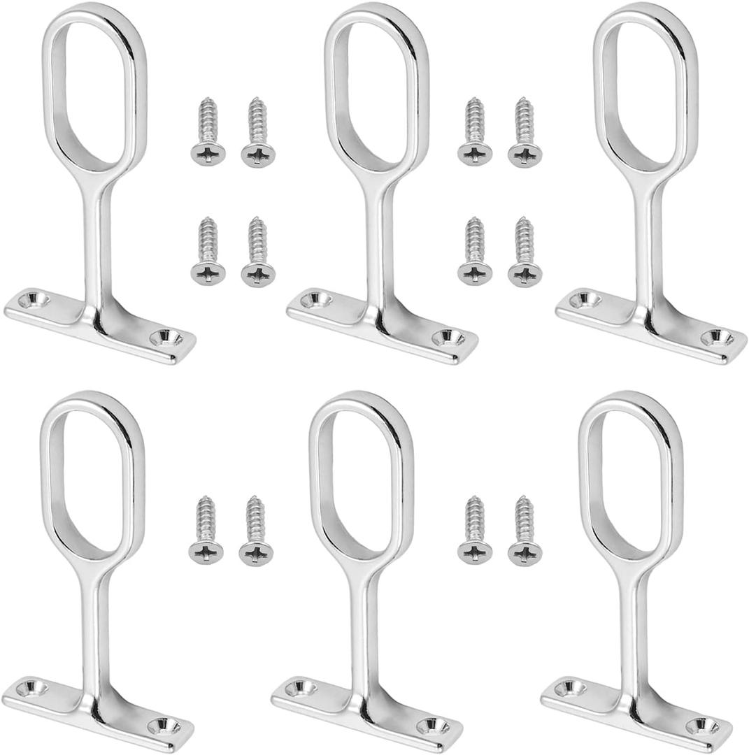 MroMax 10Pcs 0.63" x 1.18"(WxL) Oval Closet Rod Support Zinc Alloy Middle Mounting Bracket with Installation Screws Electroplated Surface Wardrobe Flange Holder Closet Shelf Rod Brackets Silver Tone