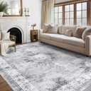 GarveeHome Vintage Area Rug 8x10 - Large Machine Washable Low Pile Carpet for Living Room, Bedroom, Dining Room - Soft Distressed Non-Slip Oriental Throw for Home Office Entryway, Grey
