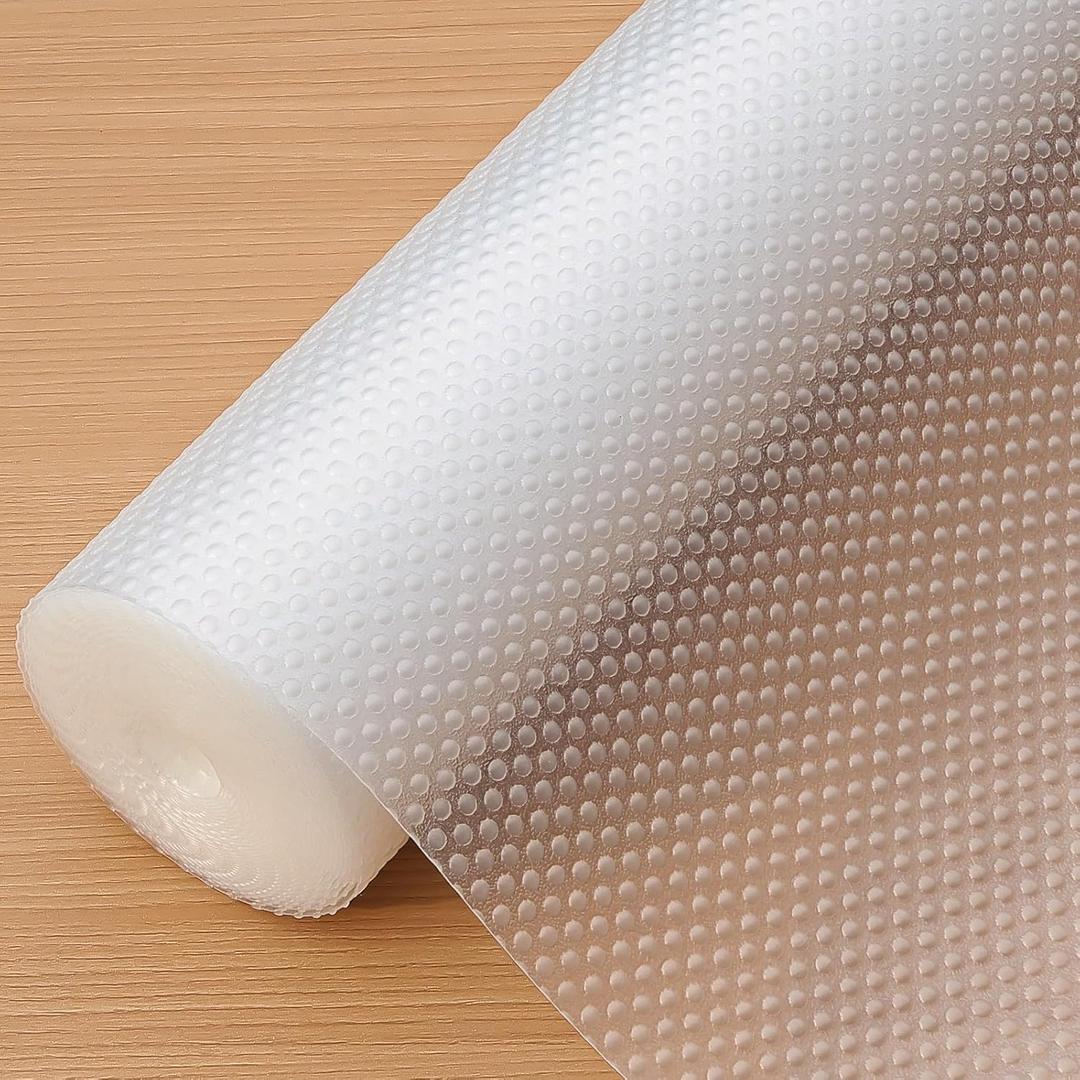 Shelf Liners, 22in x 20ft Kitchen Drawer Mats, Non-Adhesive EVA Cupboard Protector, Cabinet Lining, Refrigerator Liner (Clear Dot, 56x610cm)