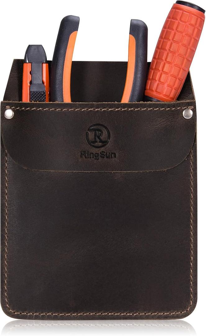 RingSun Genuine Leather Pocket Protector for Men, Durable Tool Pouch, Jeans Shirts Protector for Tools Pens