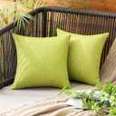 MIULEE Pack of 2 Decorative Outdoor Solid Waterproof Throw Pillow Covers Faux Linen Garden Farmhouse Cushion Cases for Summer Patio Tent Balcony Couch Sofa 12x12 Inch Green