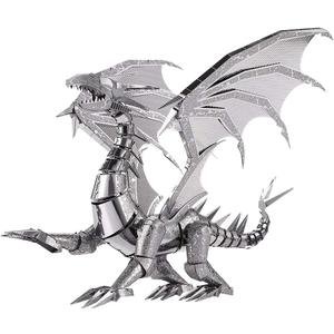 Piececool 3D Metal Puzzle Model Kits- Dragon Flame Metal Building Kit for Adults, Brain Teaser DIY 3D Dragon Puzzles Model Kits for Men, 115 Pcs (Silver)