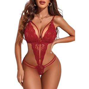 Avidlove Women One Piece Lingerie Deep V Lace Bodysuit Babydoll Teddy Underwear, M