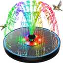 Solar Bird Bath Fountain,Upgrade 3.5W Glass Panel Solar Fountain with 2200mAh Backup Battery, Colorful LED Lights,8 Spray Mode, 4 Fixed Rods for Garden, Pond, Pool,Patio Outdoor Water Feature
