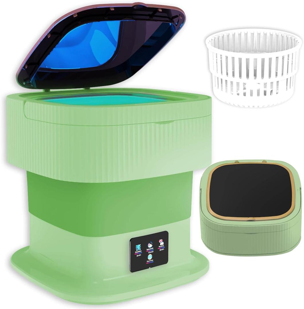 Portable Washing Machine, 15L Mini Washing Machine, Small Compact Washer and Dryer, Collapsible Portable Laundry Washer, Travel, Apartment, Dorm, RV, Underwears, Socks, Baby Clothes (Pure Green)