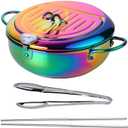 304 Stainless Steel Fryer Pot, 3.2L/2.8Qt Tempura Frying Pot with Thermometer Lid And Oil Drip Drainer Rack, Japaness Deep Fry Pot for Kitchen Chrips Fish etc, Dishwasher Safe, Rainbow
