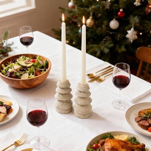 WORHE Marble Candle Holders Set of 2, Natural Stone Candlestick Holder for Christmas Decor, Wedding Centerpiece, Dining Table Fits 3/4" Taper Candles, Non-Slip Base, Light Brown (WH070)