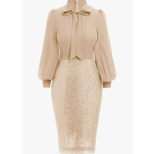 Womens 3/4 Sleeve V Neck Sequin Sparkle Glitzy Glam Flapper Party Dress Cocktail Glitter Bodycon Wedding Evening Clubwear, M