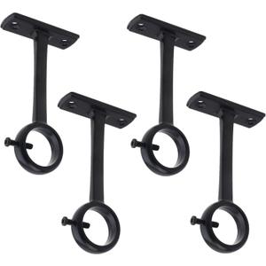 Ceiling-Mount Curtain Rod Brackets, Heavy Duty Ceiling and Wall Curtain Rod Holder for 1 Inch Drape Pole (Black (Set of 4))