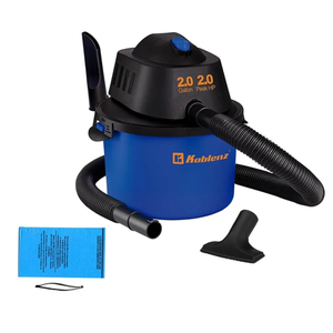 Koblenz WD-2L Portable Wet Dry Vacuum, 2-Gallon 2 PHP Suction Plus Blower Vacuum Cleaner for Liquids, Dust, Pet Hairs, 10' Reach, Ideal for Home, Car, Garage, Shop, Accessories Included, Blue/Black