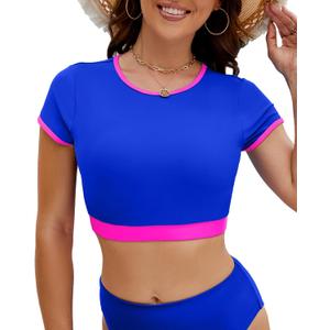 Womens Push Up Bikini Top High Neck Swimsuit Modest Swim Suits 2025 Full Coverage Sporty Bathing Suit Crop Tops M