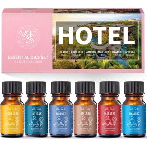 Hotel Scent Essential Oils Set, VEDA TINDA SCENT Luxury Hotel Diffuser Oil, Aromatherapy Gift Hotel Inspired Fragrance Oil Blends (6 x 10 ML) for Waterless Diffusers, Soap & Candle Making Scents