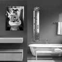 OIQArtOIQ Funny Bathroom Canvas Wall Art Black and White Wall Art Bull Dog On Toilet Reading Newspaper Animal Art Prints Artwork For Restroom, 16x24 in