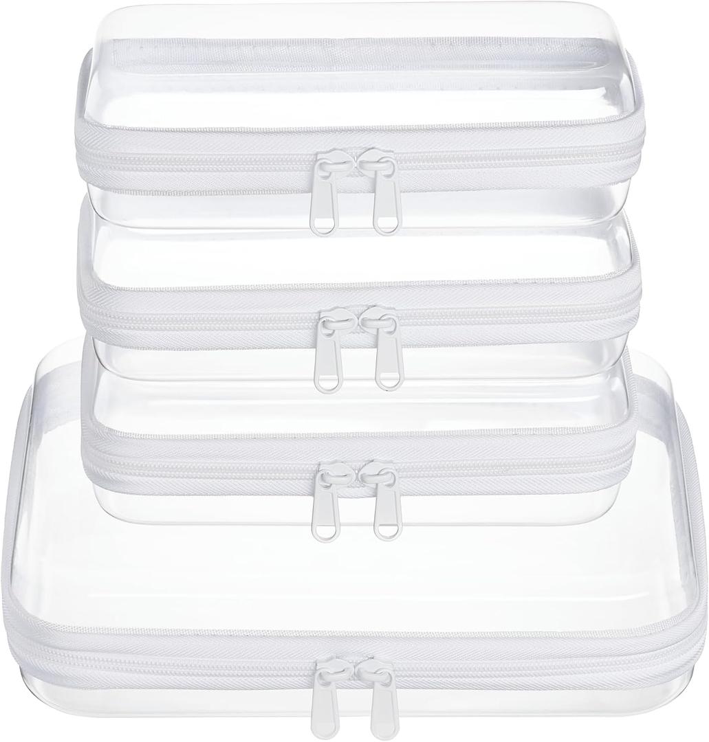 4 pcs Clear Zipper Pouches,Hard Shell Zipper Case, Toiletry Bag for Travel, CLear Diaper Bag, Toiletry Pouch, Travel Organizer, Cosmetic Bag,Toy Storage Bins (M+3S)