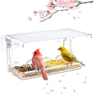 SUNALLY Window Bird Feeder for Outdoors, Clear Birds Feeders Window Mounted with Self-Adhesive Hooks, Outside Wild Bird Watching for Hummingbird,Finch in Garden, Yard, Elderly Kids Viewing