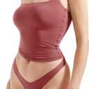 SUUKSESS Women Double Line Square Neck Tank Top Summer Y2K Going Out Basic Cami Shirt (Red, L)