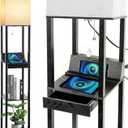 Floor Lamp with Shelves, RUNTOP LED Shelf Floor Lamp with Wireless Charger & 2 Charging USB Ports & Drawer, AC Outlet, 3 Color Temperature Tall Standing Lamp with Bulb for Living Room, Bedroom, Office