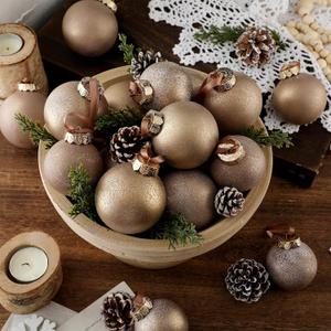 Yunlly 18 Pcs Textured Christmas Ball Ornaments 2.36'' 2.76'' 3.15'' Neutral Copper Ornament Modern Farmhouse Brown Hanging Christmas Decor Vintage Tree Decor for Xmas Shatterproof Home(Brown) (Retro)